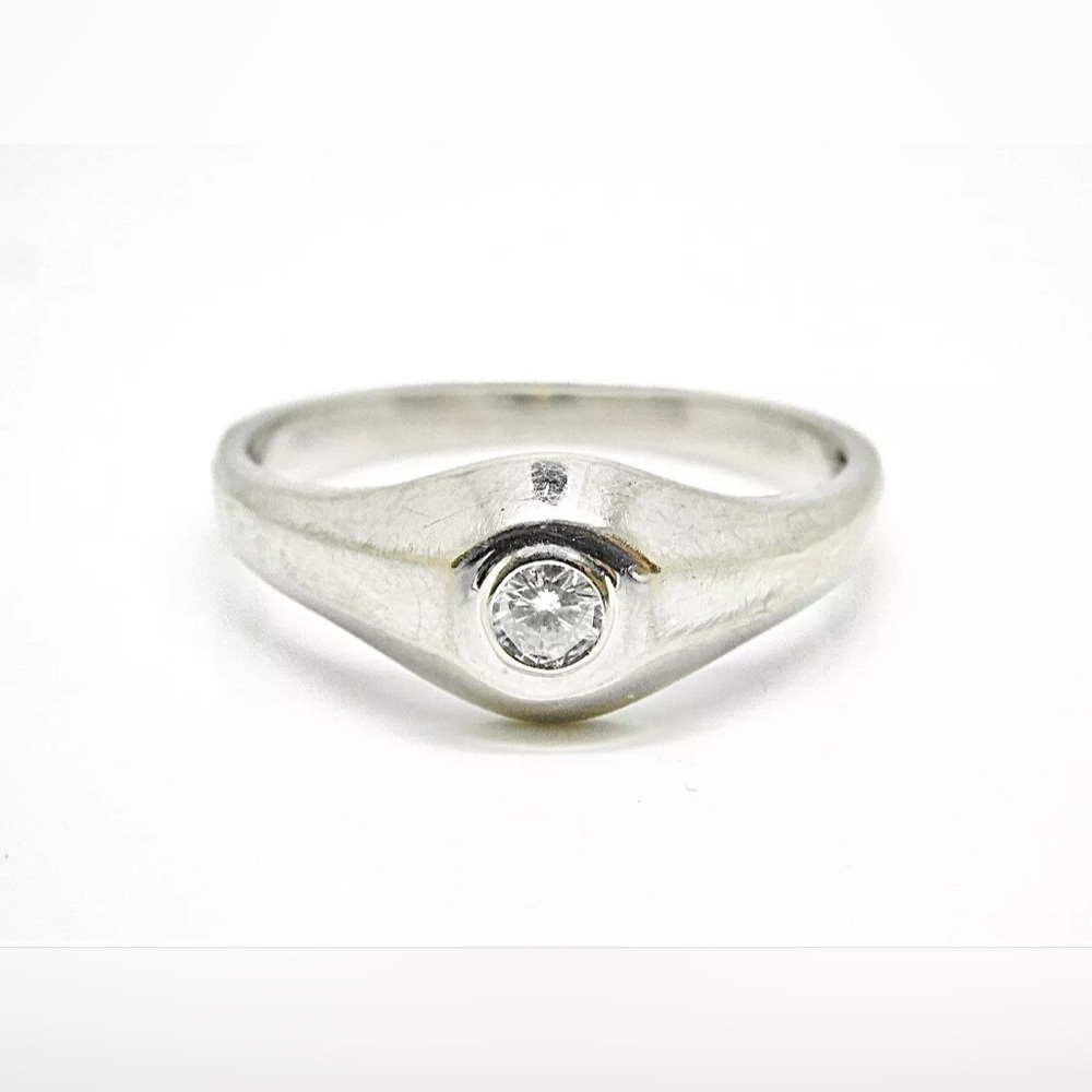 Vintage 14K White Gold Men's Round Solitaire Diamond 0.25ct Ring Size 14 Wt 4.5g